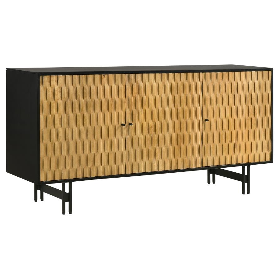 Aminah 3-door Wood Accent Cabinet Natural and Black (image for) Aminah 3-door Wood Accent Cabinet Natural and Black