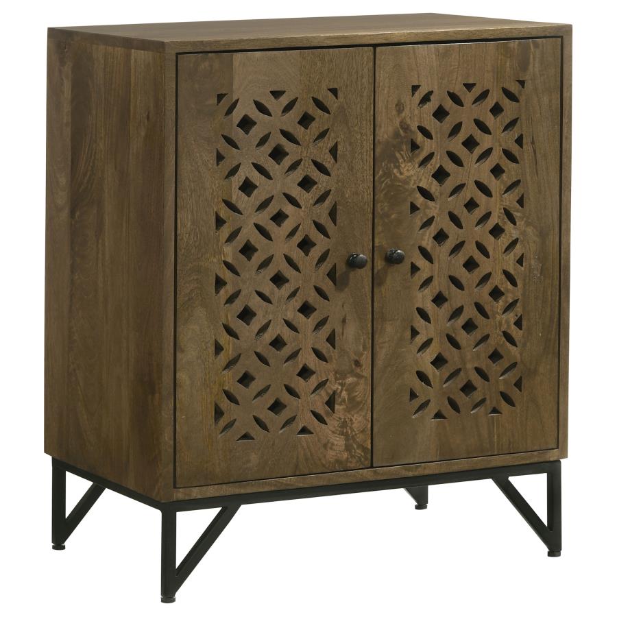 Zaria 2-door Wood Trellis Accent Storage Cabinet Brown (image for) Zaria 2-door Wood Trellis Accent Storage Cabinet Brown