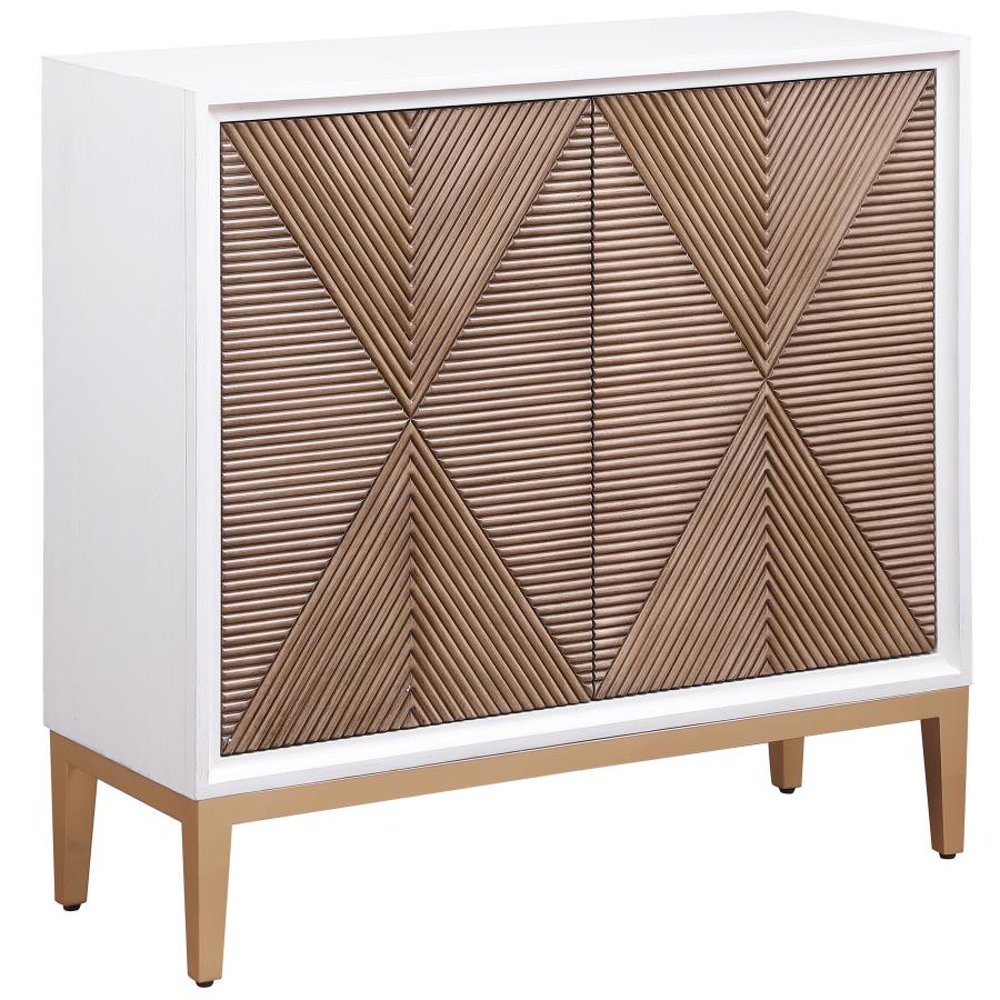 Gretchen 2-door Wood Fluted Parquet Cabinet White and Brown (image for) Gretchen 2-door Wood Fluted Parquet Cabinet White and Brown