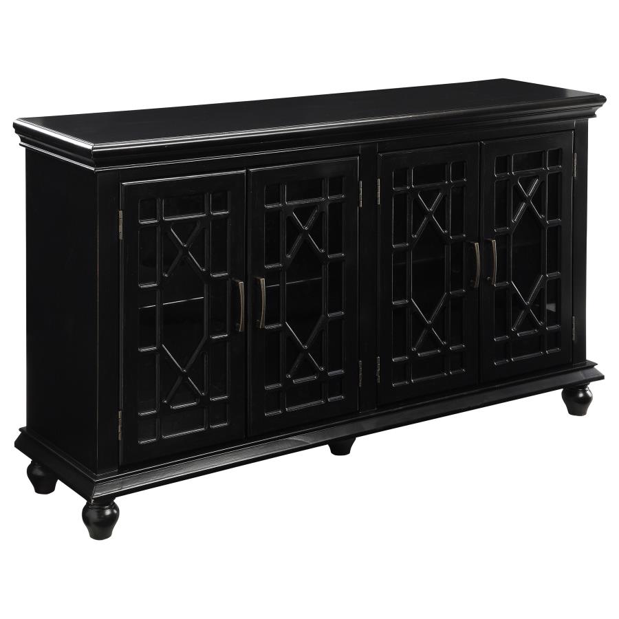 Kovu 4-door Wood Lattice Storage Accent Cabinet Black (image for) Kovu 4-door Wood Lattice Storage Accent Cabinet Black