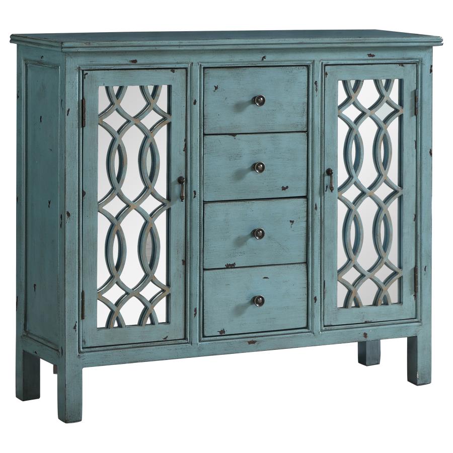 Rue 4-drawer Wood Trellis Accent Storage Cabinet Blue (image for) Rue 4-drawer Wood Trellis Accent Storage Cabinet Blue
