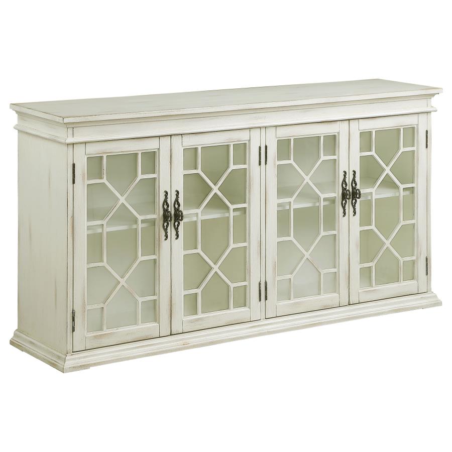 Kiara 4-door Wood Lattice Storage Accent Cabinet White (image for) Kiara 4-door Wood Lattice Storage Accent Cabinet White