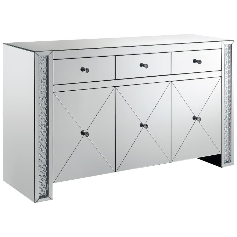 Maya 3-drawer Mirrored Storage Accent Cabinet Silver (image for) Maya 3-drawer Mirrored Storage Accent Cabinet Silver