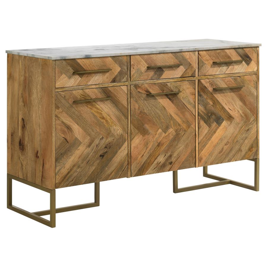 Keaton 3-door Marble Top Herringbone Accent Cabinet Natural (image for) Keaton 3-door Marble Top Herringbone Accent Cabinet Natural