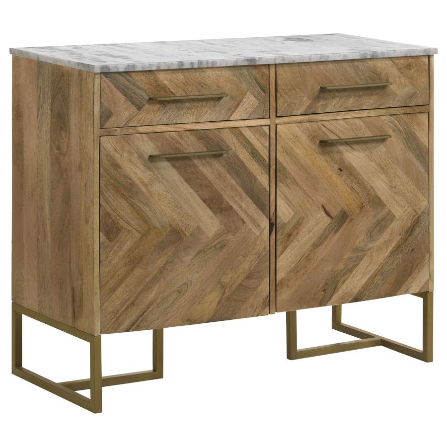 Keaton 2-door Marble Top Herringbone Accent Cabinet Natural (image for) Keaton 2-door Marble Top Herringbone Accent Cabinet Natural