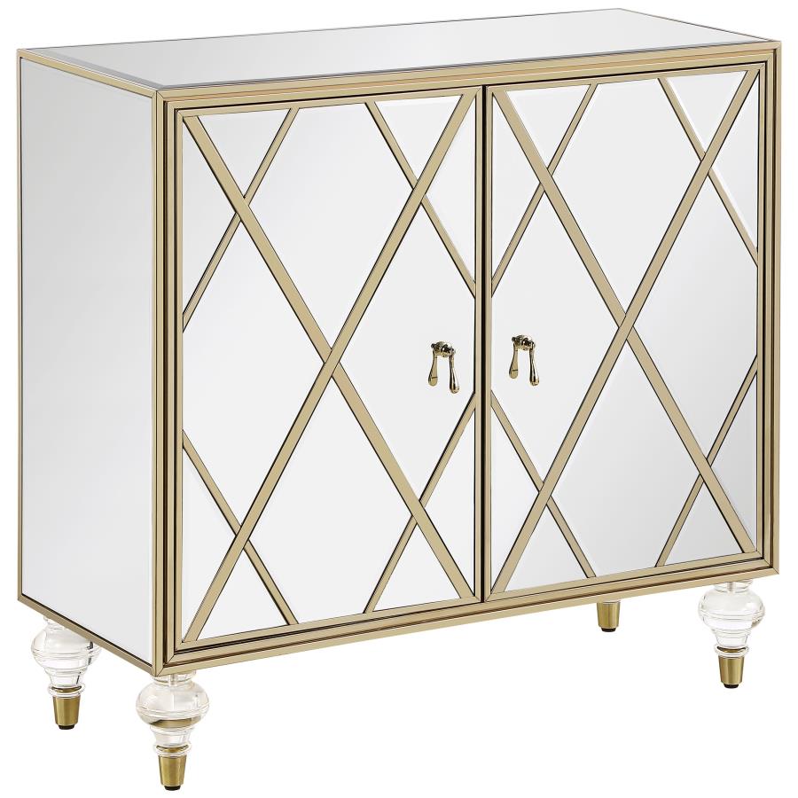 Astilbe 2-door Mirrored Accent Cabinet Silver and Champagne (image for) Astilbe 2-door Mirrored Accent Cabinet Silver and Champagne