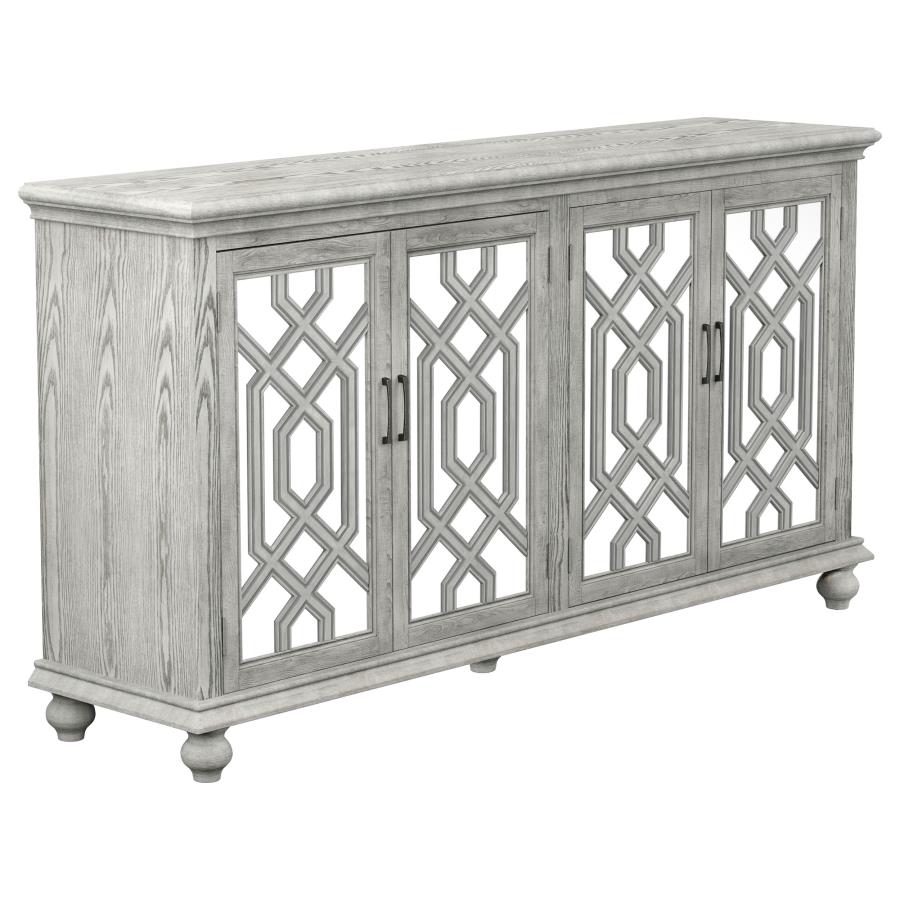 Melanie 4-door Wood Trellis Accent Cabinet Distressed White (image for) Melanie 4-door Wood Trellis Accent Cabinet Distressed White
