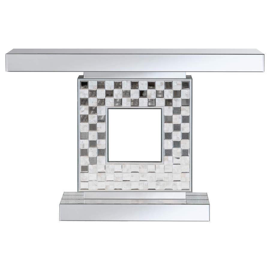 Claire Checkerboard Square Base Console Table Silver (image for) Claire Checkerboard Square Base Console Table Silver