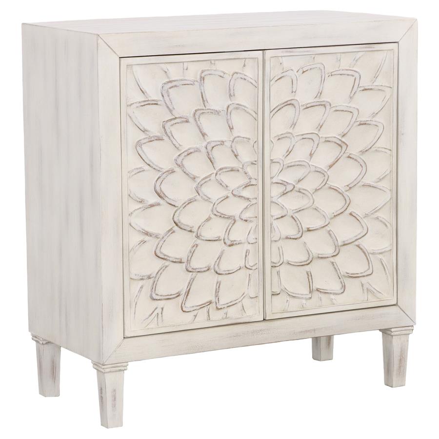 Clarkia Accent Cabinet with Floral Carved Door White (image for) Clarkia Accent Cabinet with Floral Carved Door White