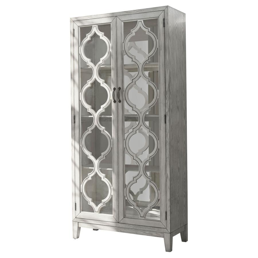Mckellen 2-door Wood Trellis Tall Cabinet Distressed White (image for) Mckellen 2-door Wood Trellis Tall Cabinet Distressed White