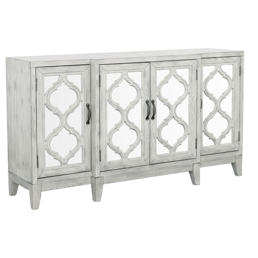 Mckellen 4-door Wood Trellis Accent Cabinet Distressed White (image for) Mckellen 4-door Wood Trellis Accent Cabinet Distressed White