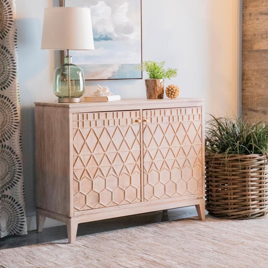 Eberto 2-door Geometric Accent Cabinet White Distressed (image for) Eberto 2-door Geometric Accent Cabinet White Distressed