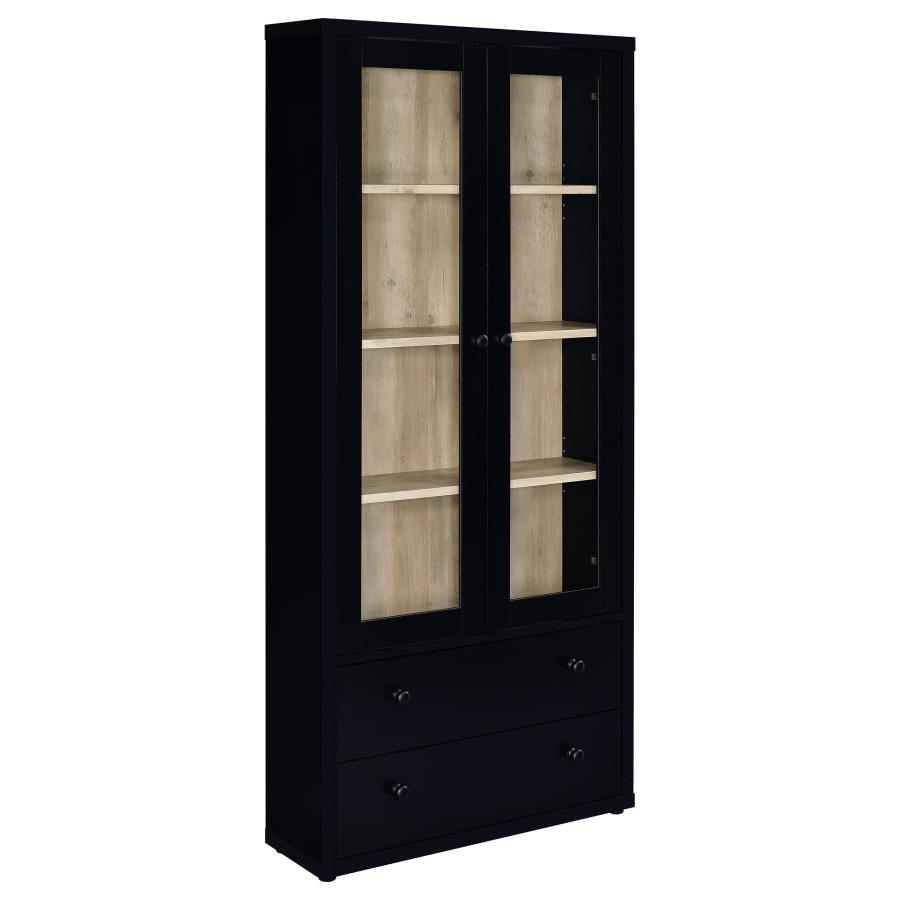 Hawthorne 4-shelf Glass Door Cabinet with Drawers Black (image for) Hawthorne 4-shelf Glass Door Cabinet with Drawers Black