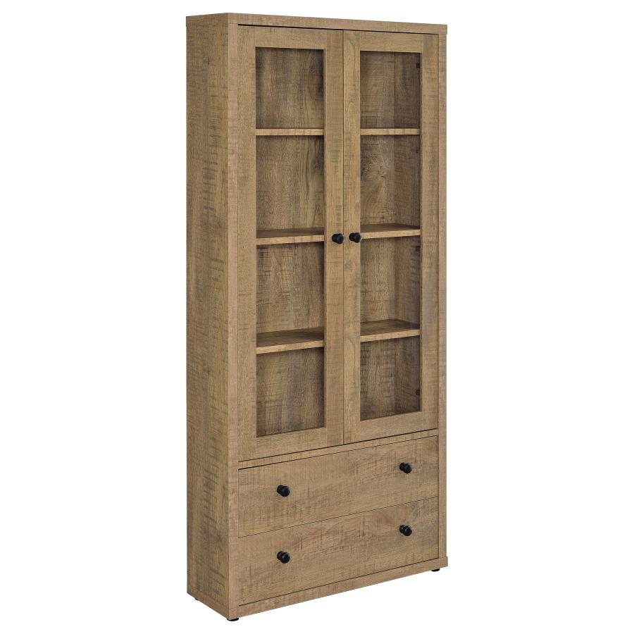 Hawthorne 4-shelf Glass Door Tall Cabinet with Drawers Mango (image for) Hawthorne 4-shelf Glass Door Tall Cabinet with Drawers Mango