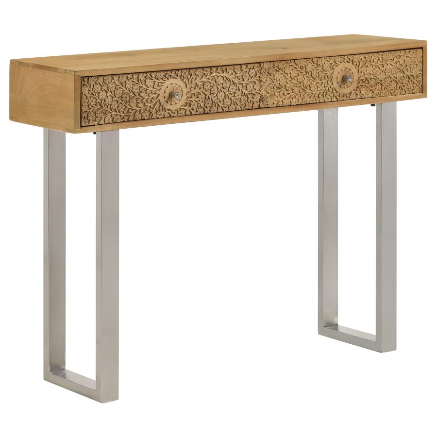 Draco 2-drawer Console Table Hand Carved Details Natural (image for) Draco 2-drawer Console Table Hand Carved Details Natural