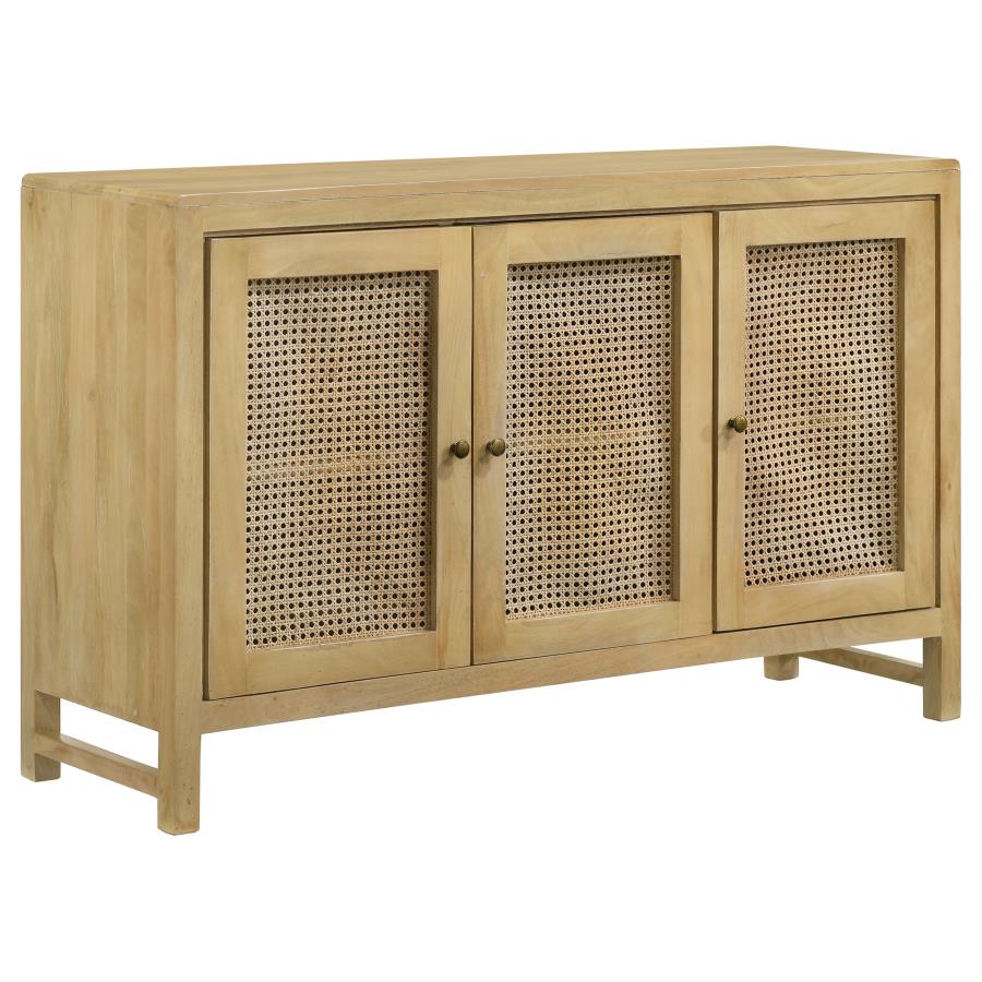 Zamora 3-door Wood Accent Cabinet with Woven Cane Natural (image for) Zamora 3-door Wood Accent Cabinet with Woven Cane Natural