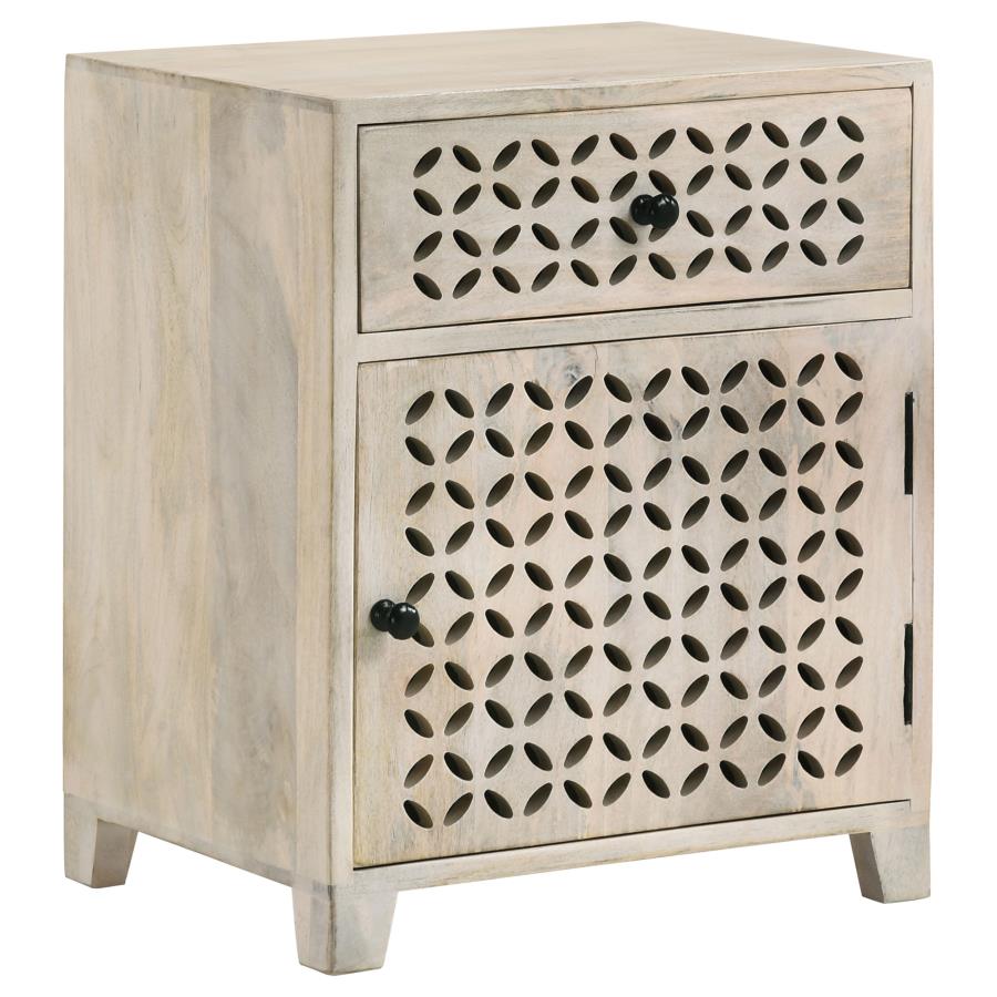 August 1-drawer Trellis Pattern Storage Cabinet White Washed (image for) August 1-drawer Trellis Pattern Storage Cabinet White Washed