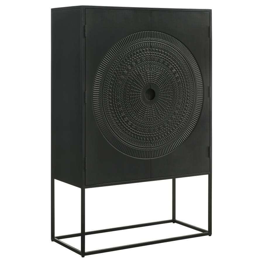 Jenna 2-door Mango Wood Mandala Pattern Accent Cabinet Black (image for) Jenna 2-door Mango Wood Mandala Pattern Accent Cabinet Black