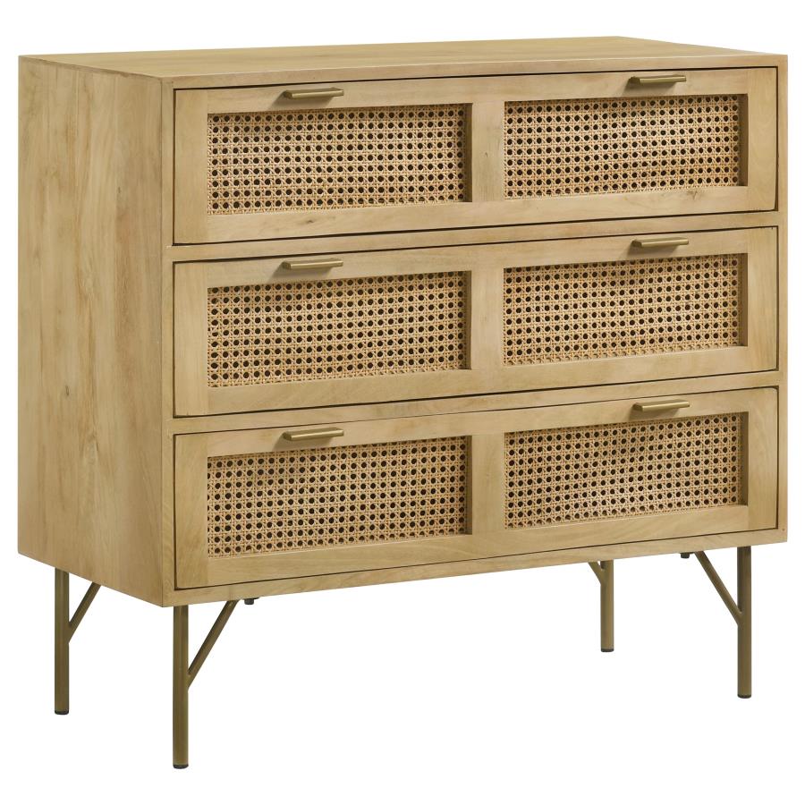 Zamora 3-drawer Wood Accent Cabinet with Woven Cane Natural (image for) Zamora 3-drawer Wood Accent Cabinet with Woven Cane Natural
