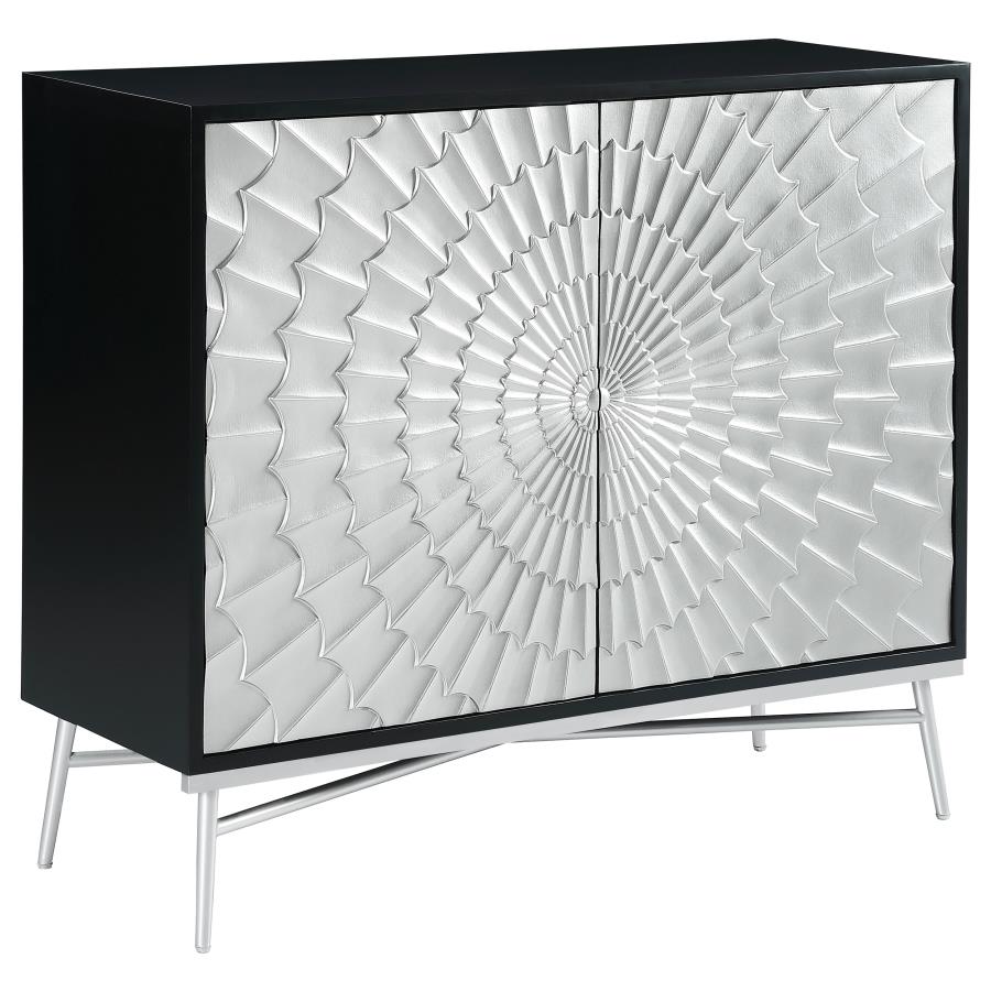 Josie 2-door Wood Sunburst Accent Cabinet Black and Silver (image for) Josie 2-door Wood Sunburst Accent Cabinet Black and Silver