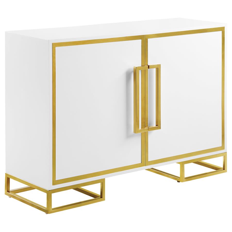 Elsa 2-door Wood Storage Accent Cabinet White and Gold (image for) Elsa 2-door Wood Storage Accent Cabinet White and Gold