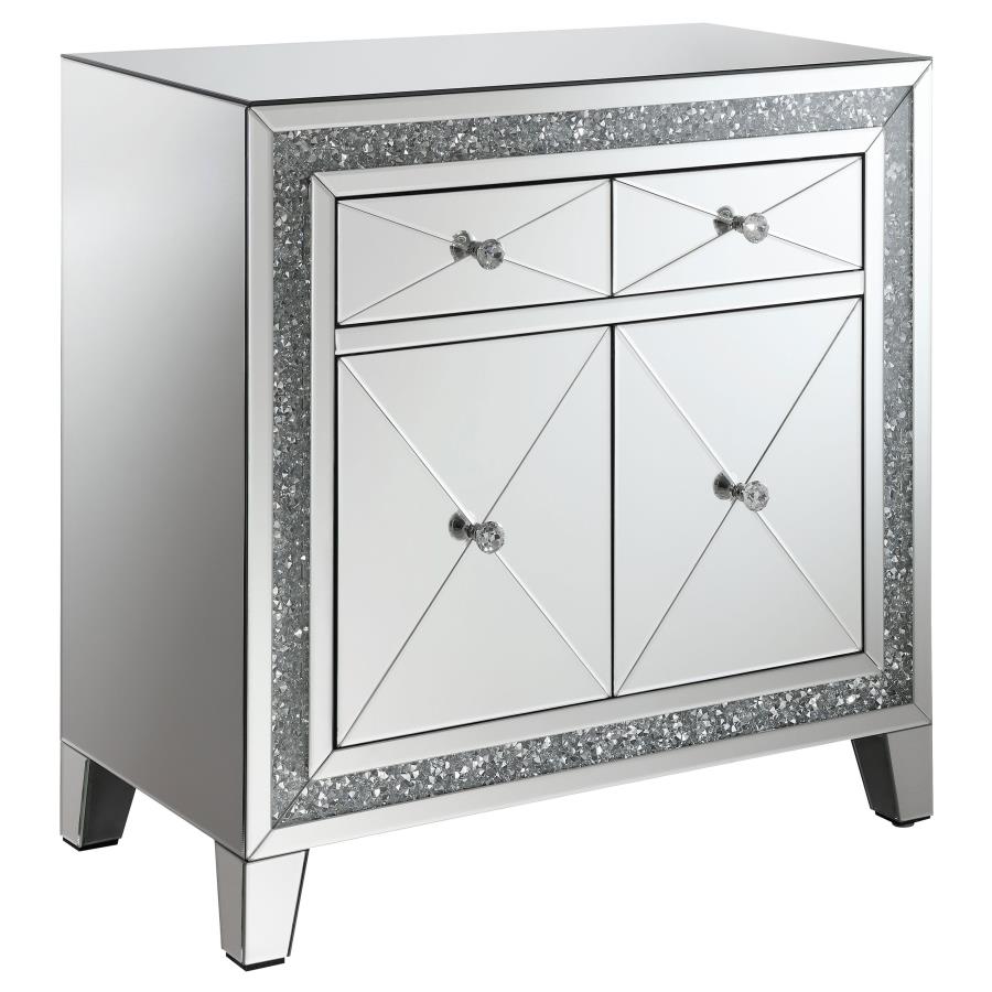 Arwen 2-drawer Mirrored LED Lighting Accent Cabinet Silver (image for) Arwen 2-drawer Mirrored LED Lighting Accent Cabinet Silver