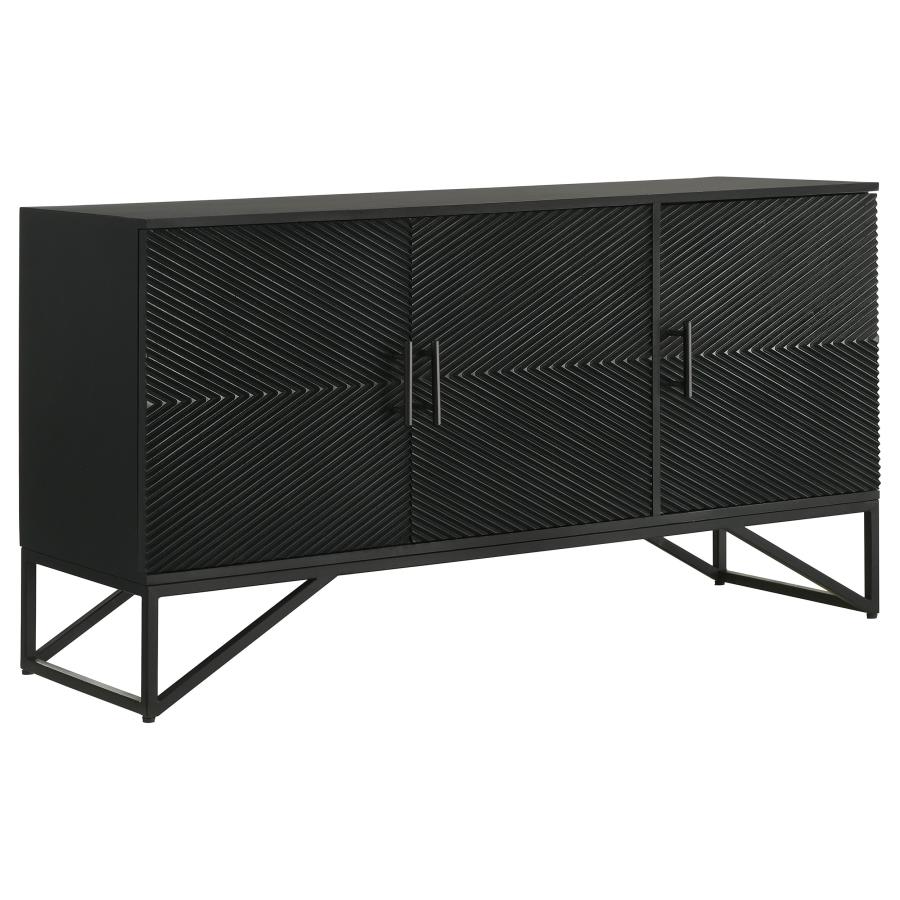 Riddell 3-door Wood Reeding Accent Cabinet Matte Black (image for) Riddell 3-door Wood Reeding Accent Cabinet Matte Black