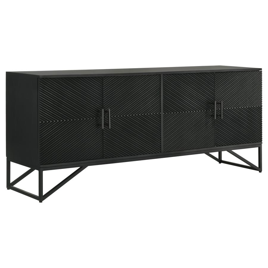 Riddell 4-door Wood Reeding Accent Cabinet Matte Black (image for) Riddell 4-door Wood Reeding Accent Cabinet Matte Black