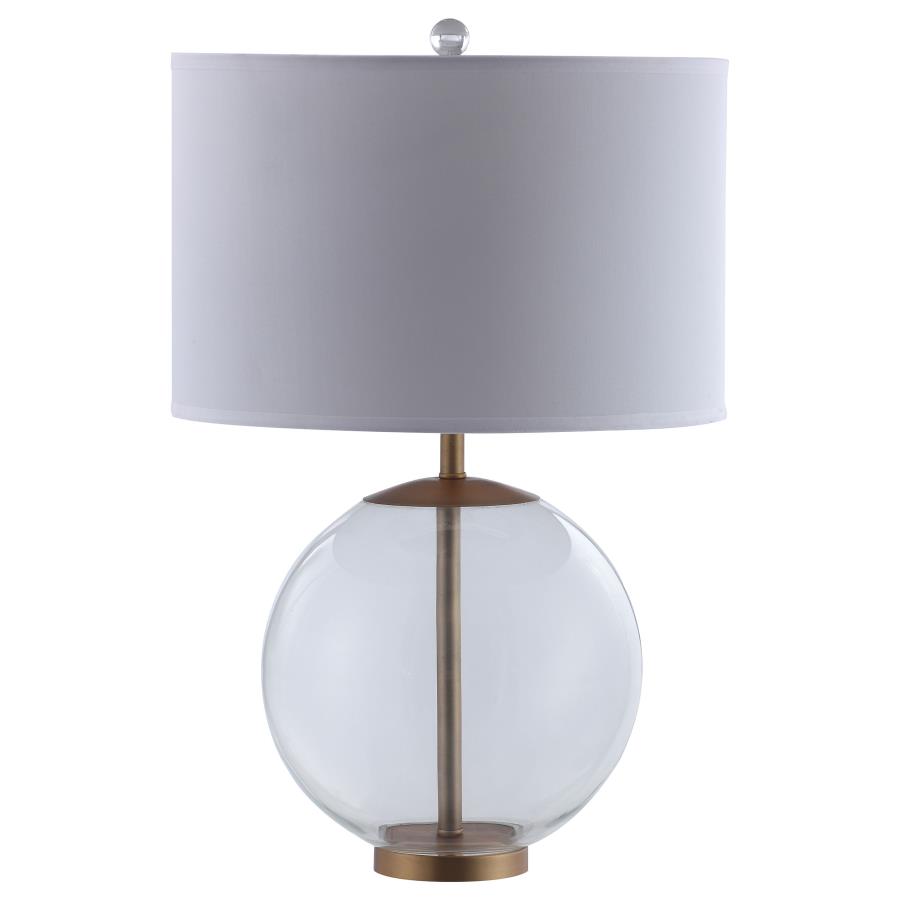 Kenny 27-inch Drum Shade Clear Glass Table Lamp Brass (image for) Kenny 27-inch Drum Shade Clear Glass Table Lamp Brass