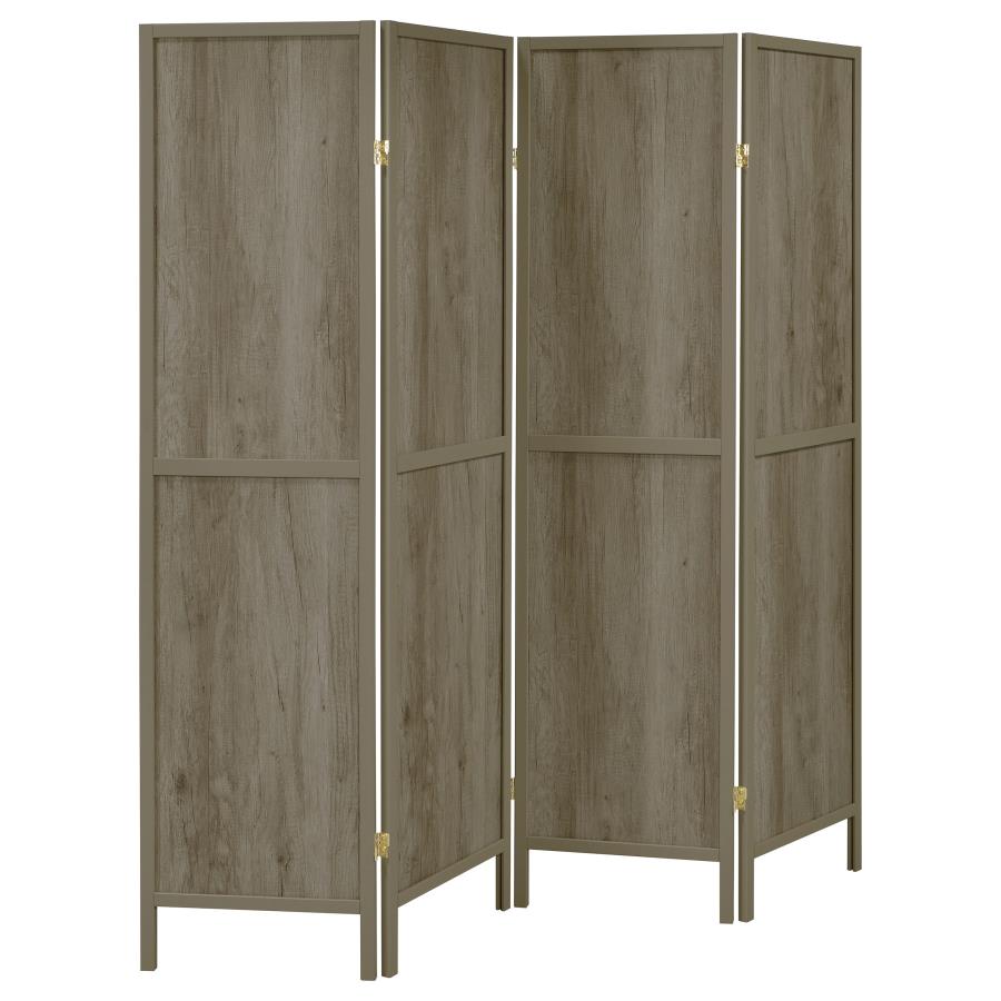 Deepika 4-Panel Room Divider Folding Screen Grey Driftwood (image for) Deepika 4-Panel Room Divider Folding Screen Grey Driftwood