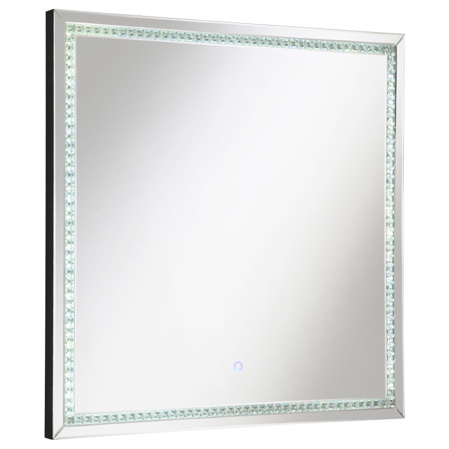 Noelle 39 x 39 Inch Wall Mirror with LED Lighting Silver (image for) Noelle 39 x 39 Inch Wall Mirror with LED Lighting Silver