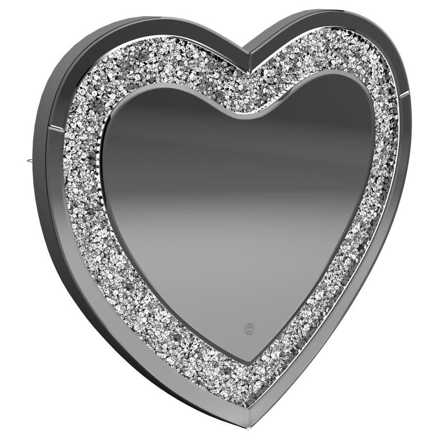 Aiko 36 x 30 Inch Heart Shaped LED Light Wall Mirror Silver (image for) Aiko 36 x 30 Inch Heart Shaped LED Light Wall Mirror Silver