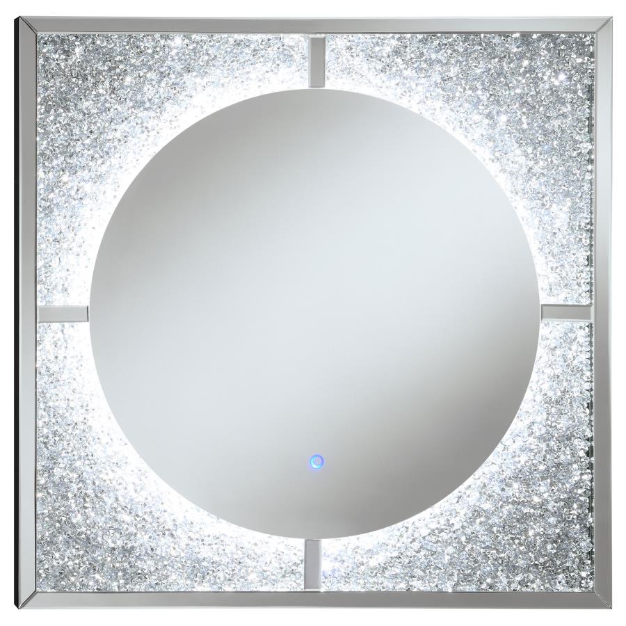 Theresa 39 x 39 Inch Wall Mirror with LED Lighting Silver (image for) Theresa 39 x 39 Inch Wall Mirror with LED Lighting Silver
