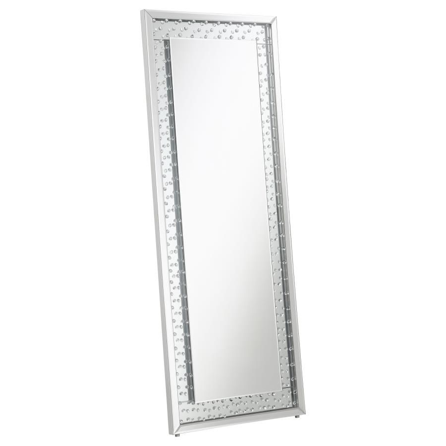 Yves 24 x 63 Inch Acrylic Crystal Floor Mirror Silver (image for) Yves 24 x 63 Inch Acrylic Crystal Floor Mirror Silver