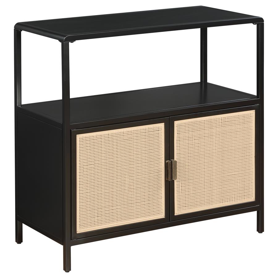 Amherst 2-door Radio Weave Cane Metal Accent Cabinet Black (image for) Amherst 2-door Radio Weave Cane Metal Accent Cabinet Black