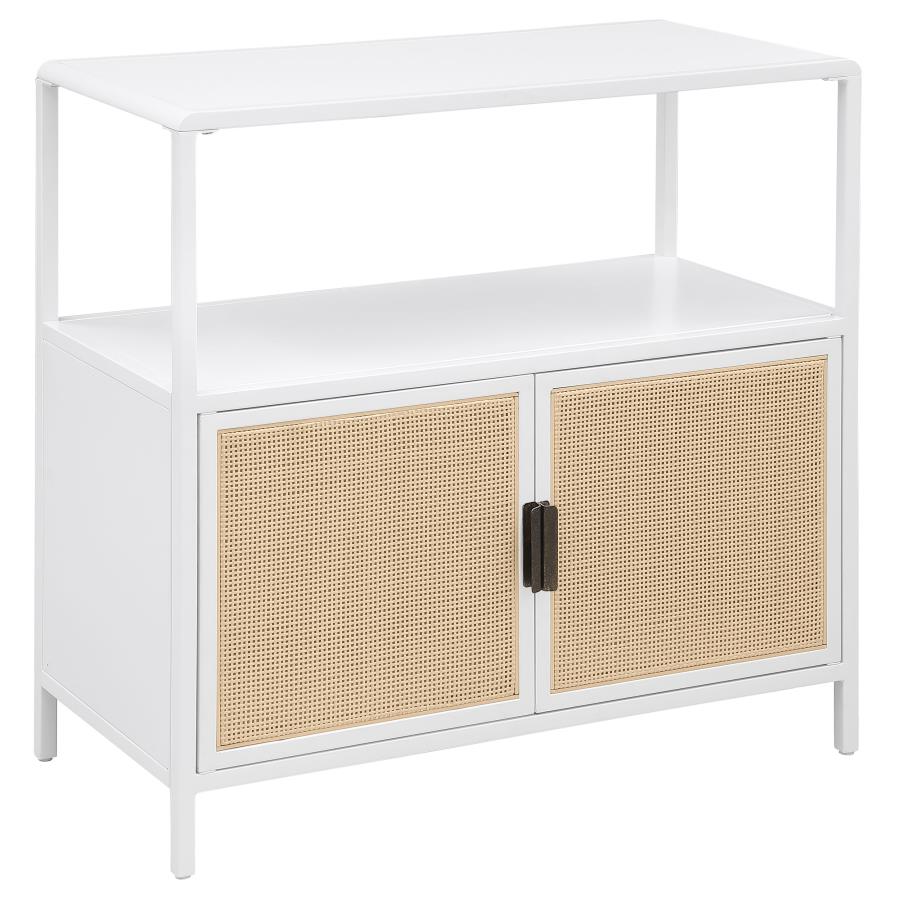 Amherst 2-door Radio Weave Cane Metal Accent Cabinet White (image for) Amherst 2-door Radio Weave Cane Metal Accent Cabinet White