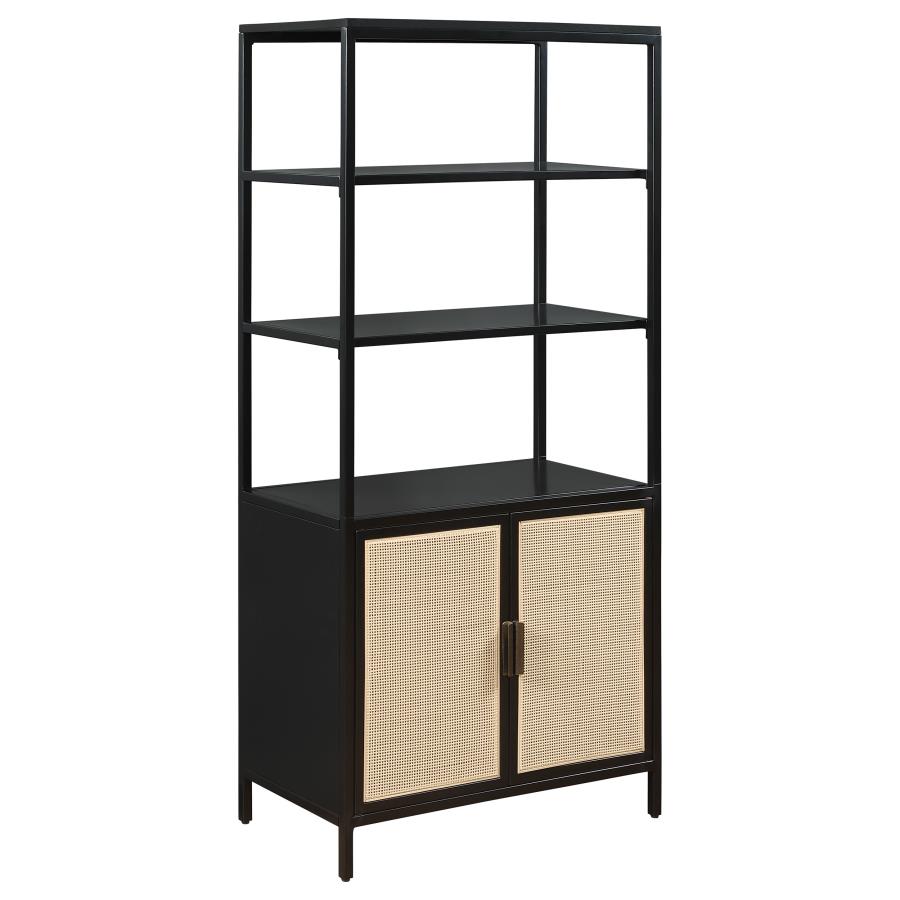 Amherst 3-shelf Radio Weave Cane Metal Accent Cabinet Black (image for) Amherst 3-shelf Radio Weave Cane Metal Accent Cabinet Black