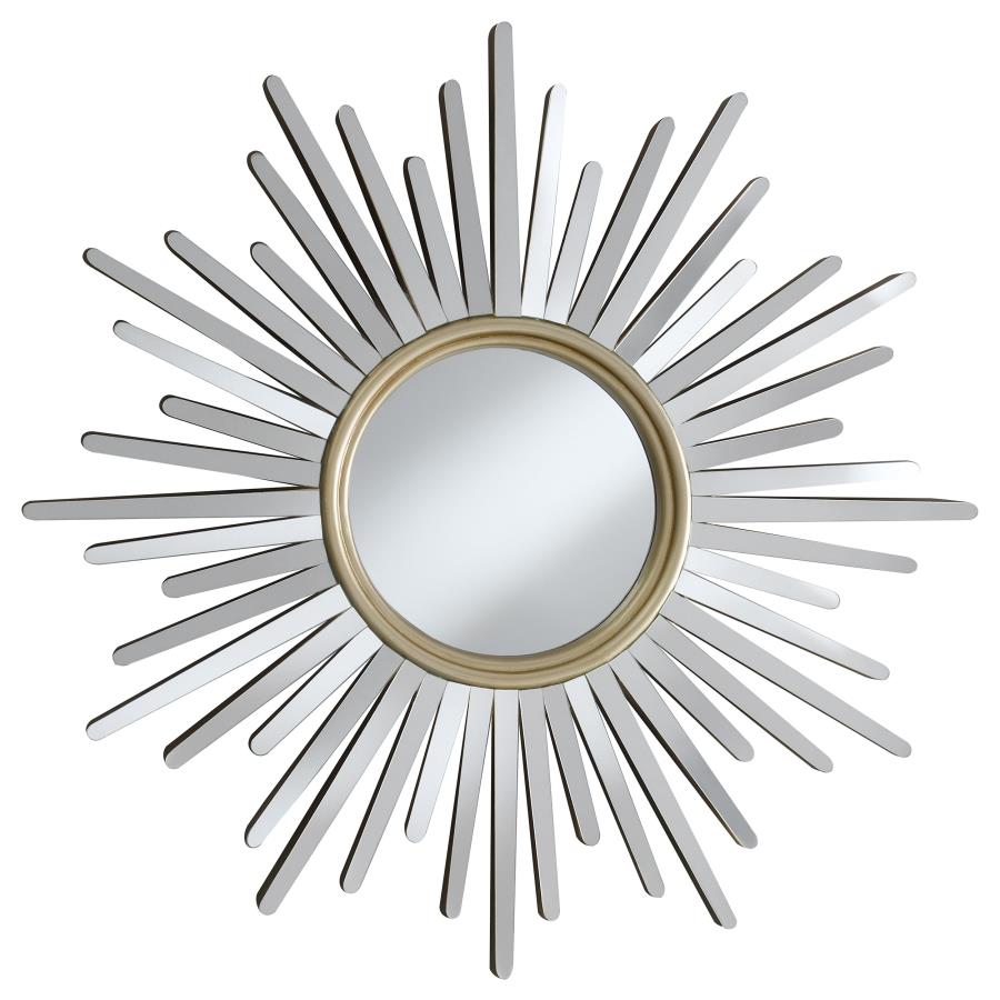 Beiwen 39 x 39 Inch Sun Burst Wall Mirror Champagne (image for) Beiwen 39 x 39 Inch Sun Burst Wall Mirror Champagne