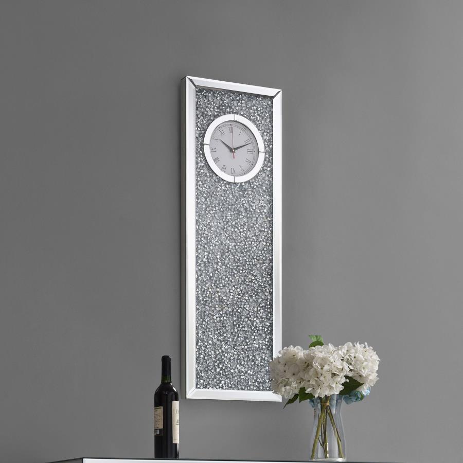 Minette Mirrored Wall Clock Acrylic Crystal Inlay Silver