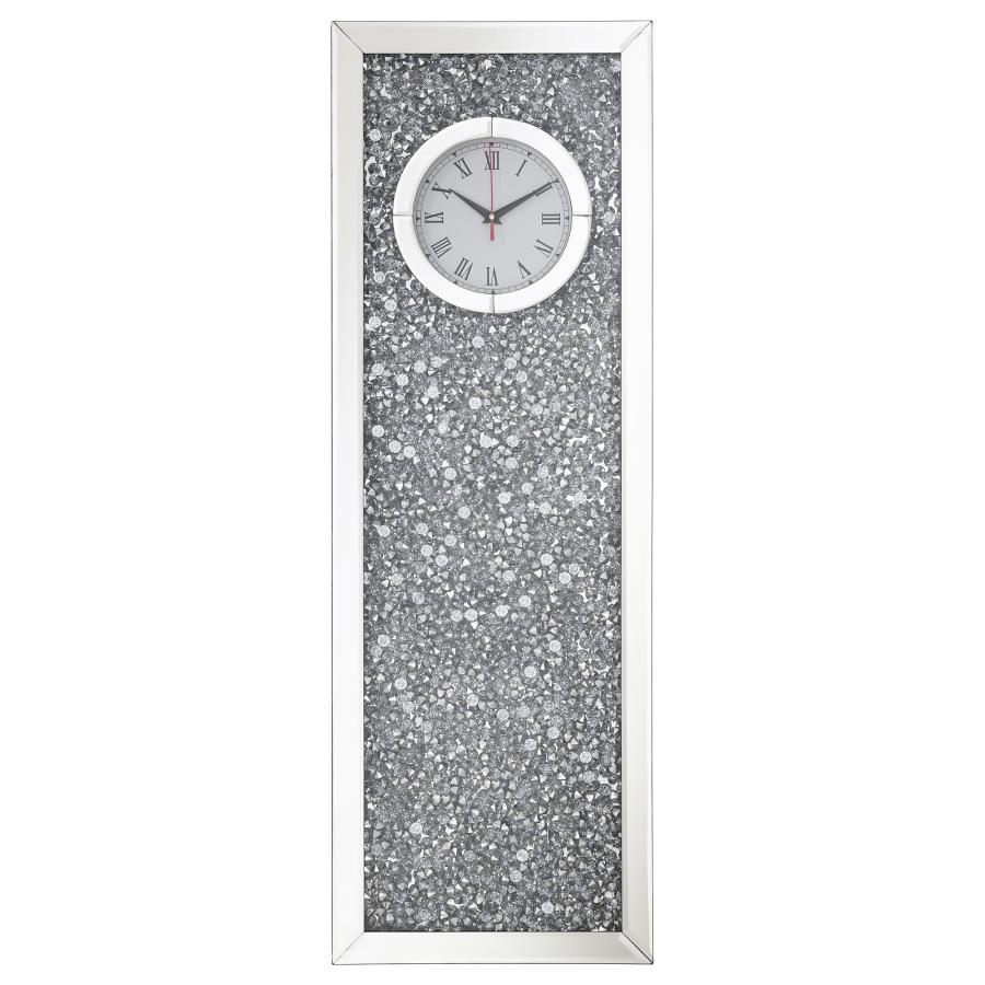 Minette Mirrored Wall Clock Acrylic Crystal Inlay Silver